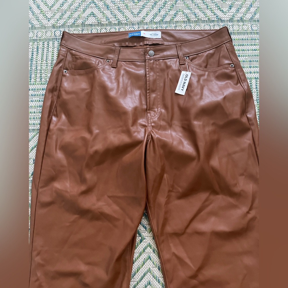 Old Navy Faux Leather Jeans 18 Pants High Rise OG Loose Warm Brown NWT Fall